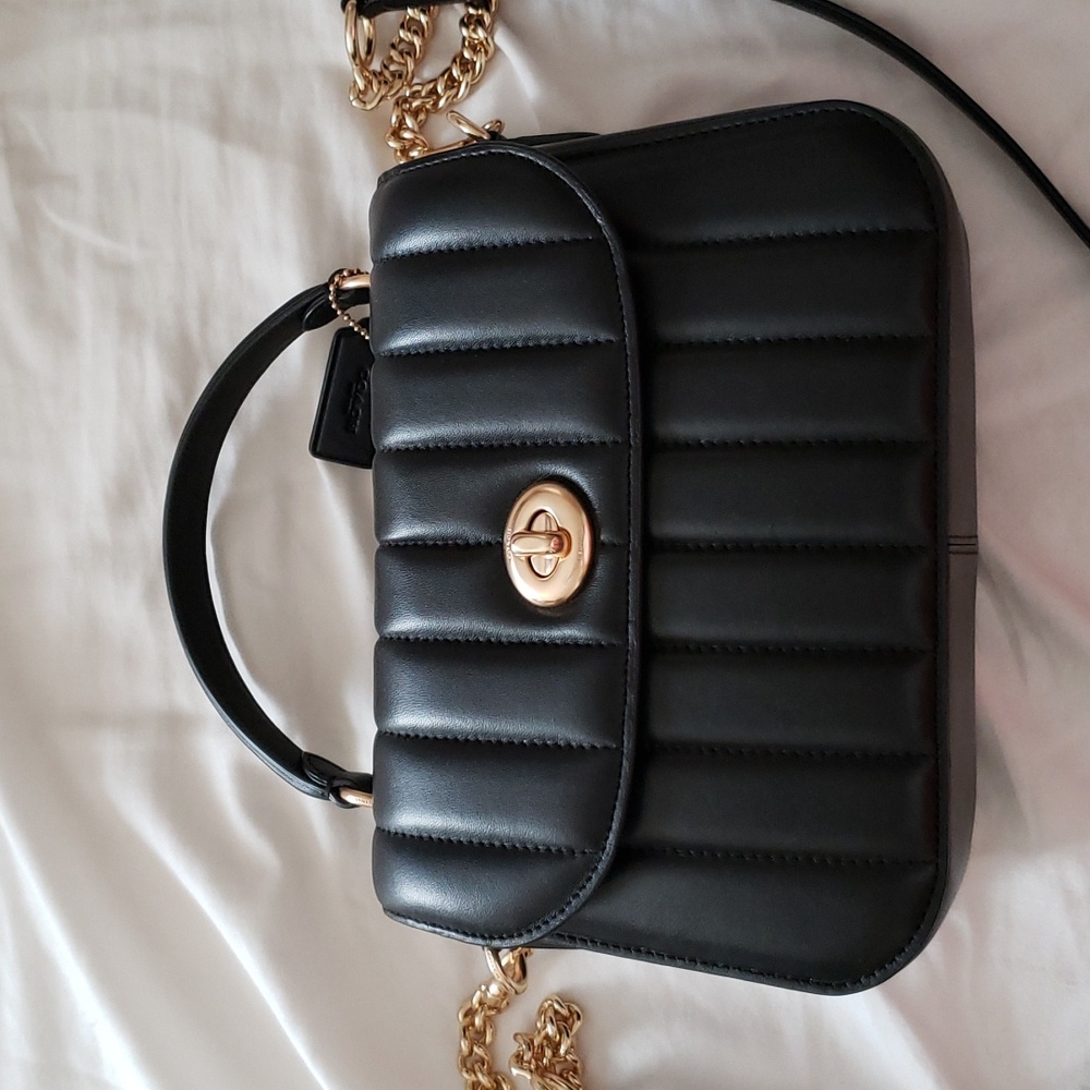 Coach cross body bag, black leather, gold hard ware
